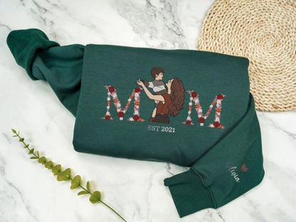 Custom Floral Date Portrait Embroidered Hoodie