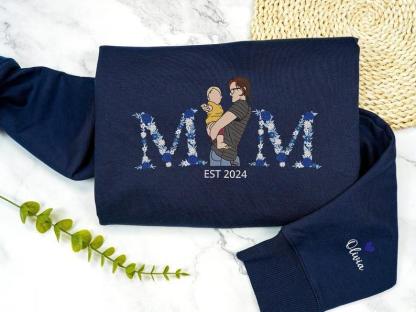 Custom Floral Date Portrait Embroidered Hoodie