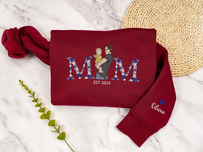 Custom Floral Date Portrait Embroidered Hoodie