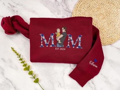 Custom Floral Date Portrait Embroidered Hoodie