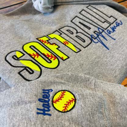 Custom Softball Embroidered Mama/Mom/Nana Sweatshirt