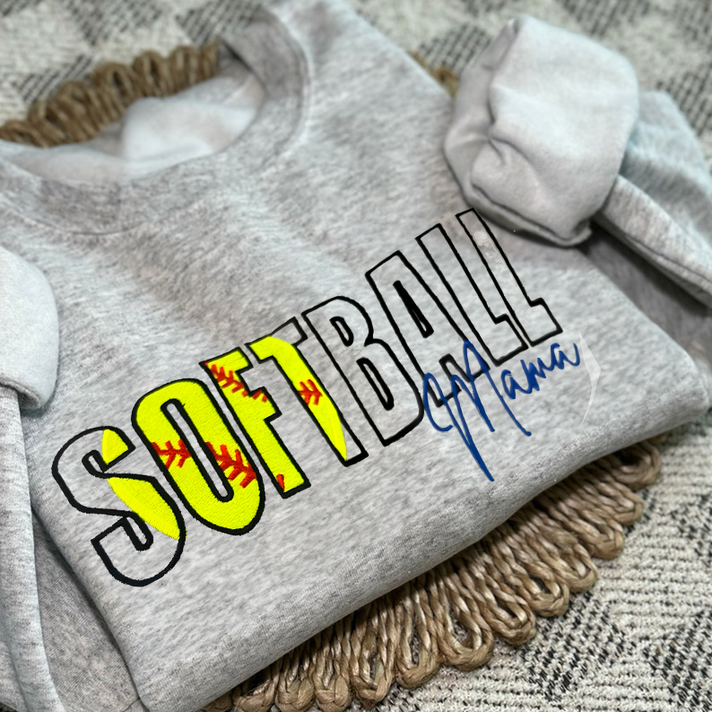 Custom Softball Embroidered Mama/Mom/Nana Sweatshirt