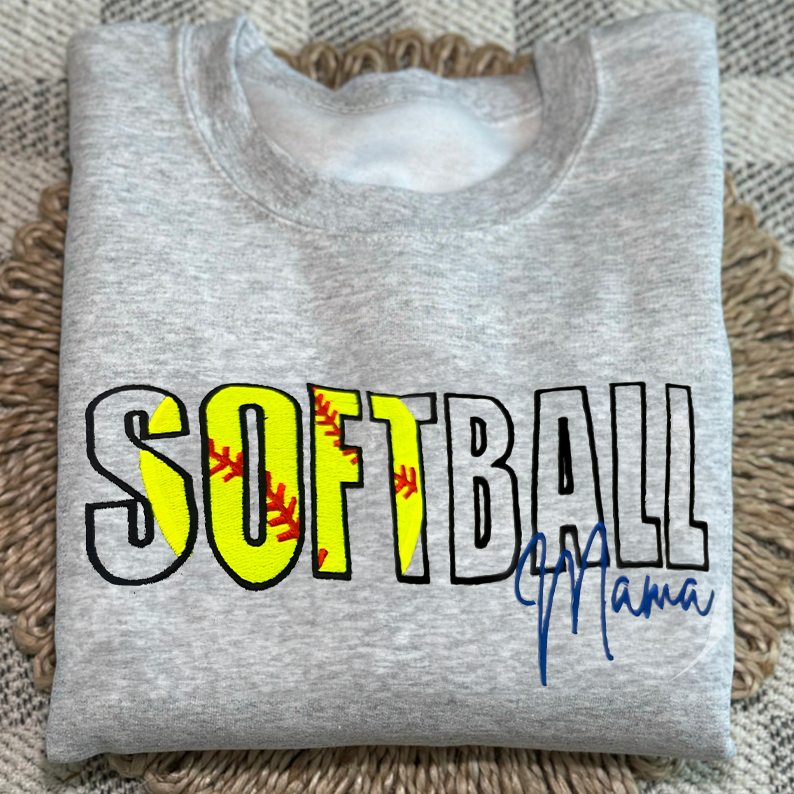 Custom Softball Embroidered Mama/Mom/Nana Sweatshirt