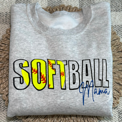 Custom Softball Embroidered Mama/Mom/Nana Sweatshirt