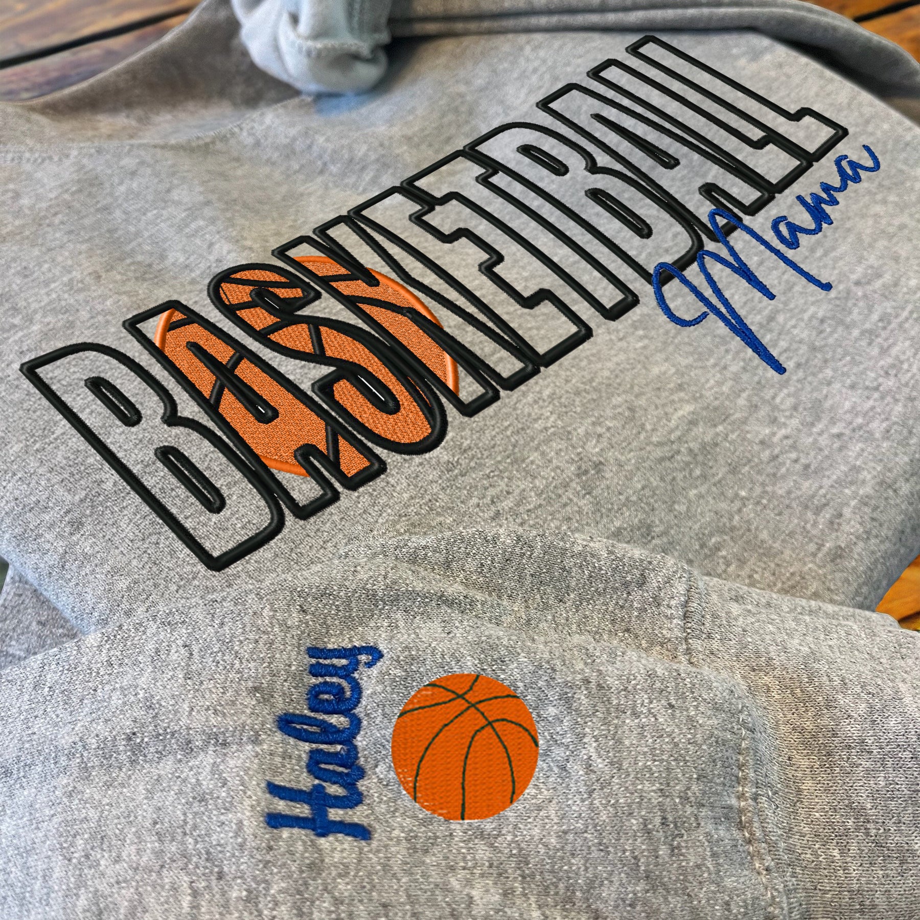Custom Basketball Embroidered Mama/Mom/Nana Sweatshirt