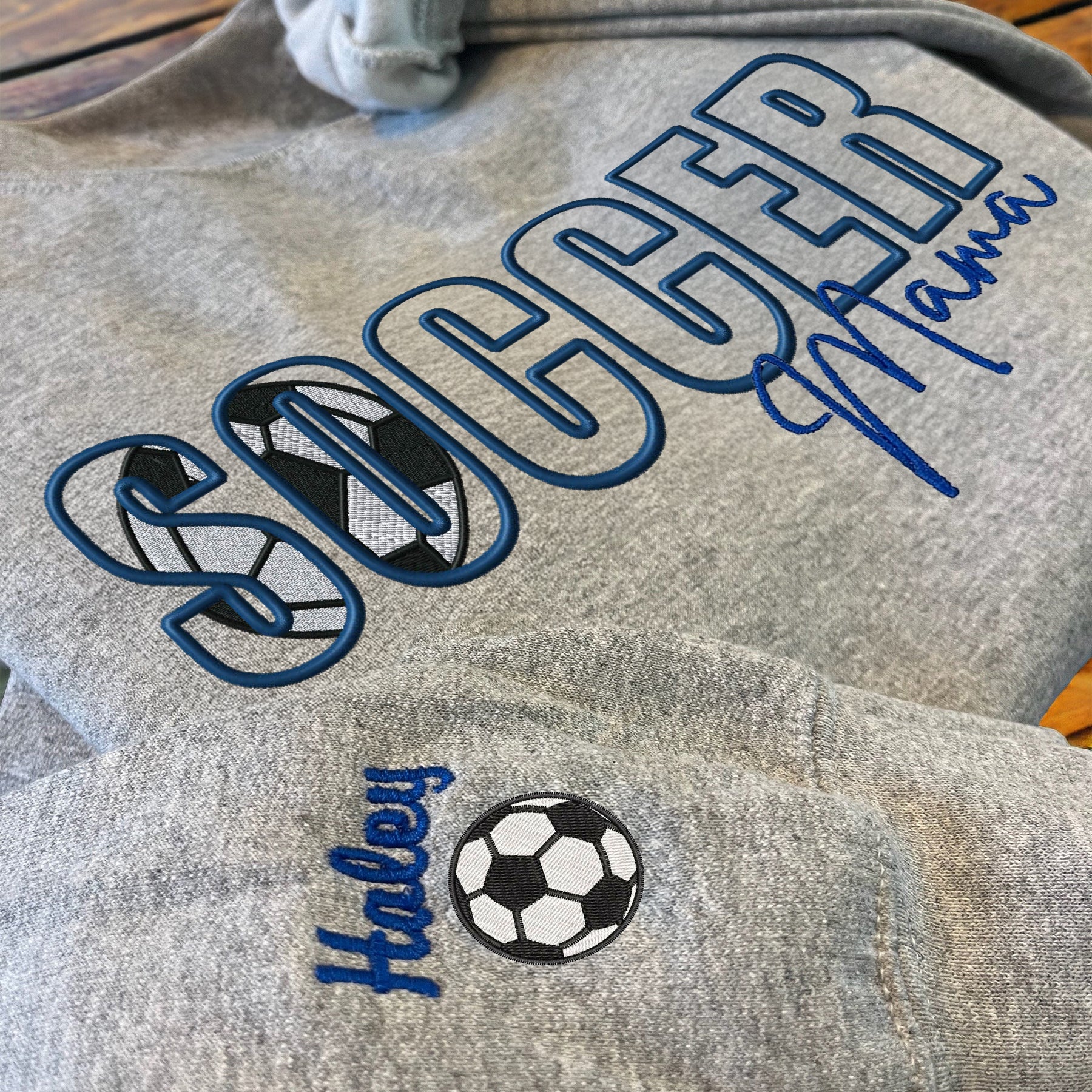 Custom Soccer Embroidered Mama/Mom/Nana Sweatshirt