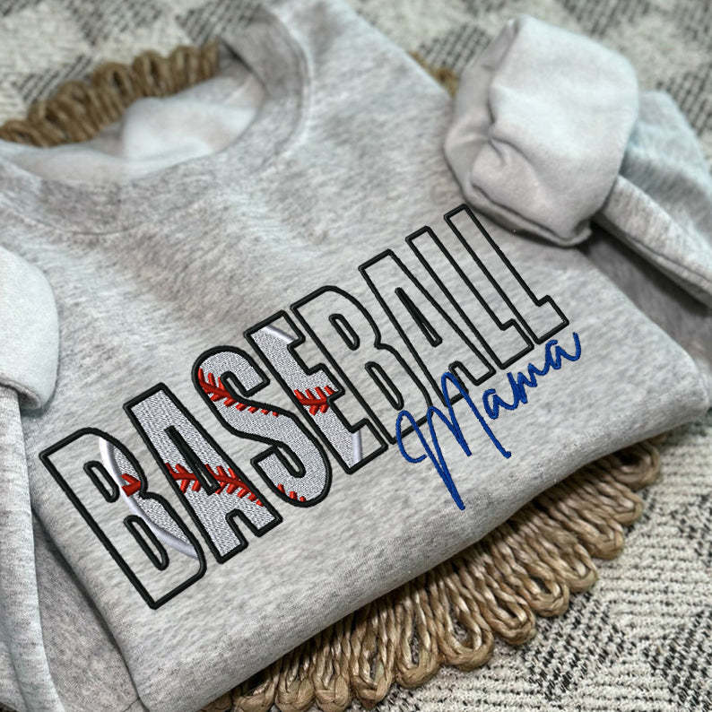 Custom Baseball Embroidered Mama/Mom/Nana Sweatshirt