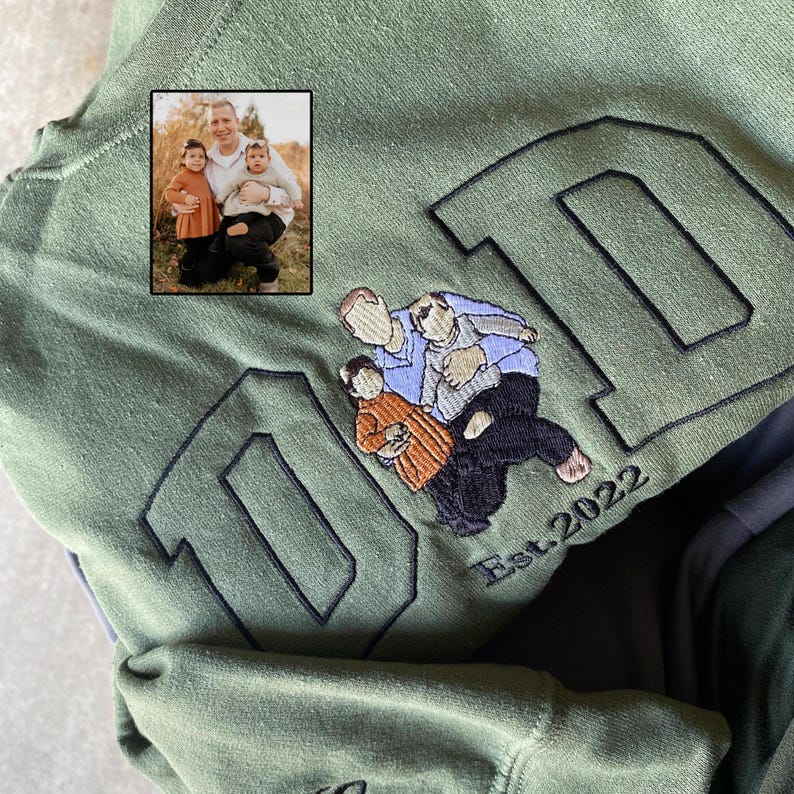 Custom Dad Photo Portrait Embroidery Sweatshirt With Kids Names