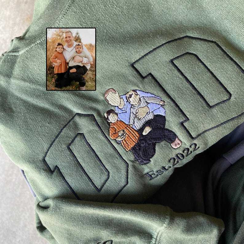 Custom Dad Photo Portrait Embroidery Sweatshirt With Kids Names