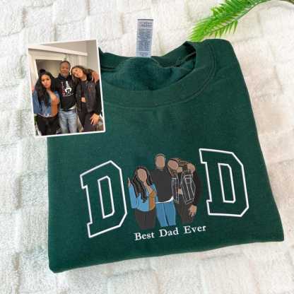 Custom Dad Photo Portrait Embroidery Sweatshirt With Kids Names