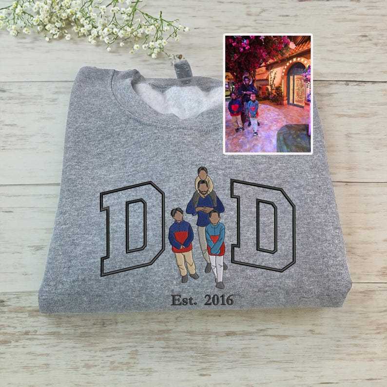 Custom Dad Photo Portrait Embroidery Sweatshirt With Kids Names