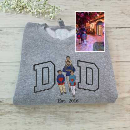 Custom Dad Photo Portrait Embroidery Sweatshirt With Kids Names