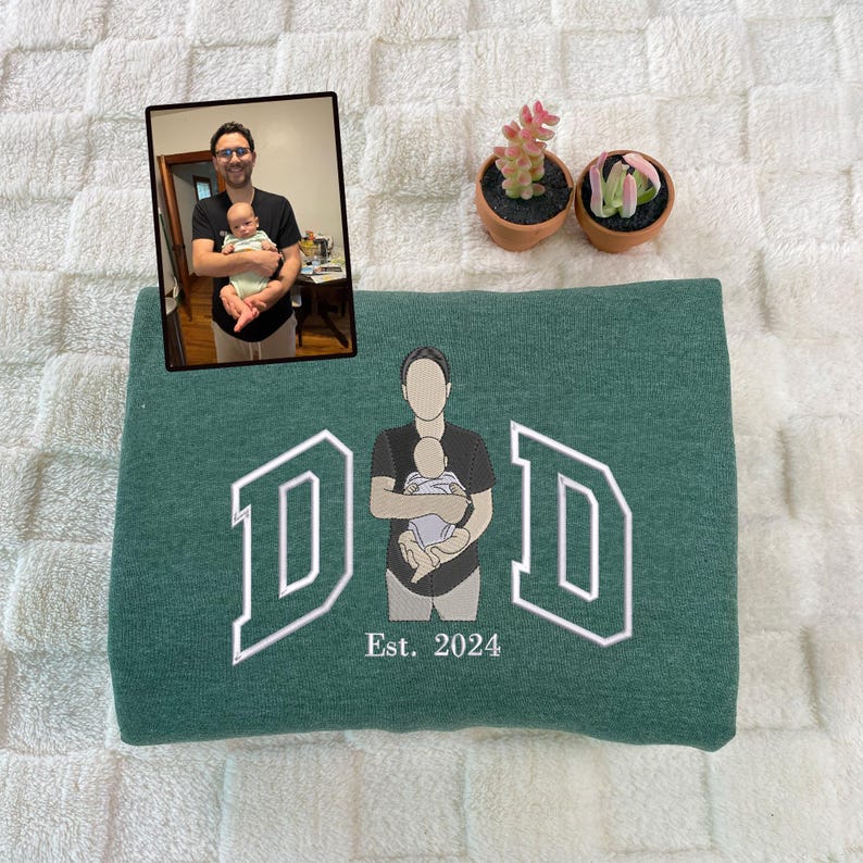 Custom Dad Photo Portrait Embroidery Sweatshirt With Kids Names