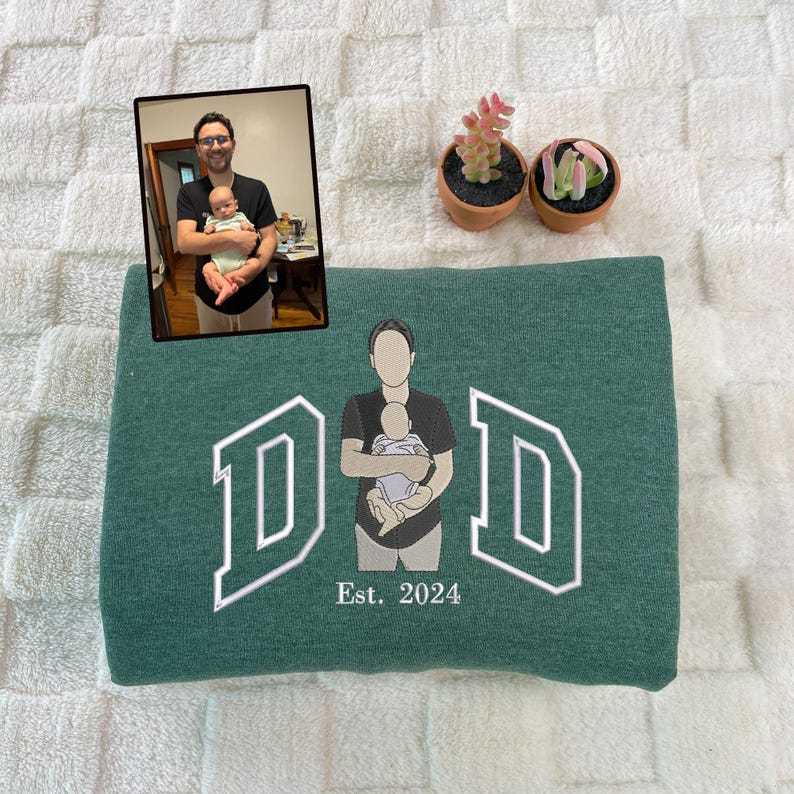 Custom Dad Photo Portrait Embroidery Sweatshirt With Kids Names