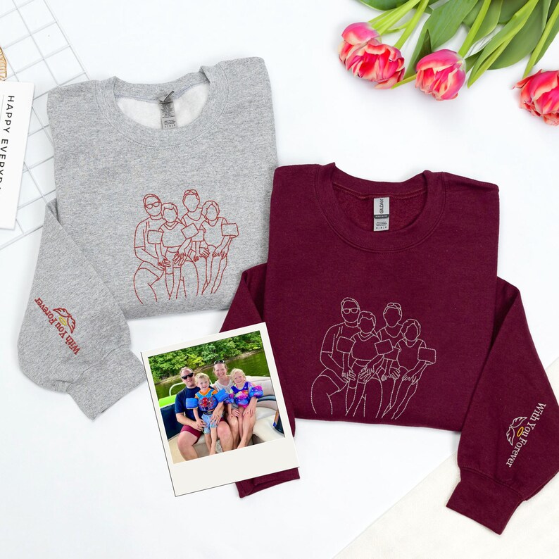Personalized Family Outline Embroidery Portrait Sweatshirt
