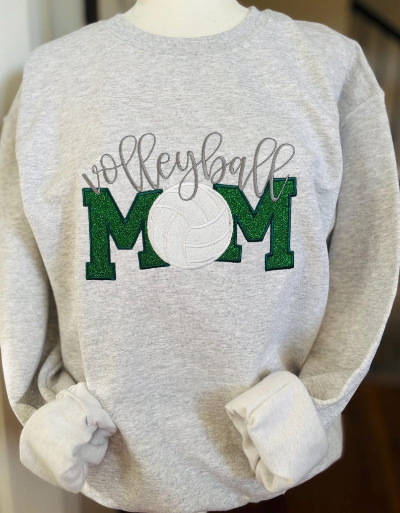 Custom Embroidered Glitter Volleyball Mom Embroidered Sweatshirt