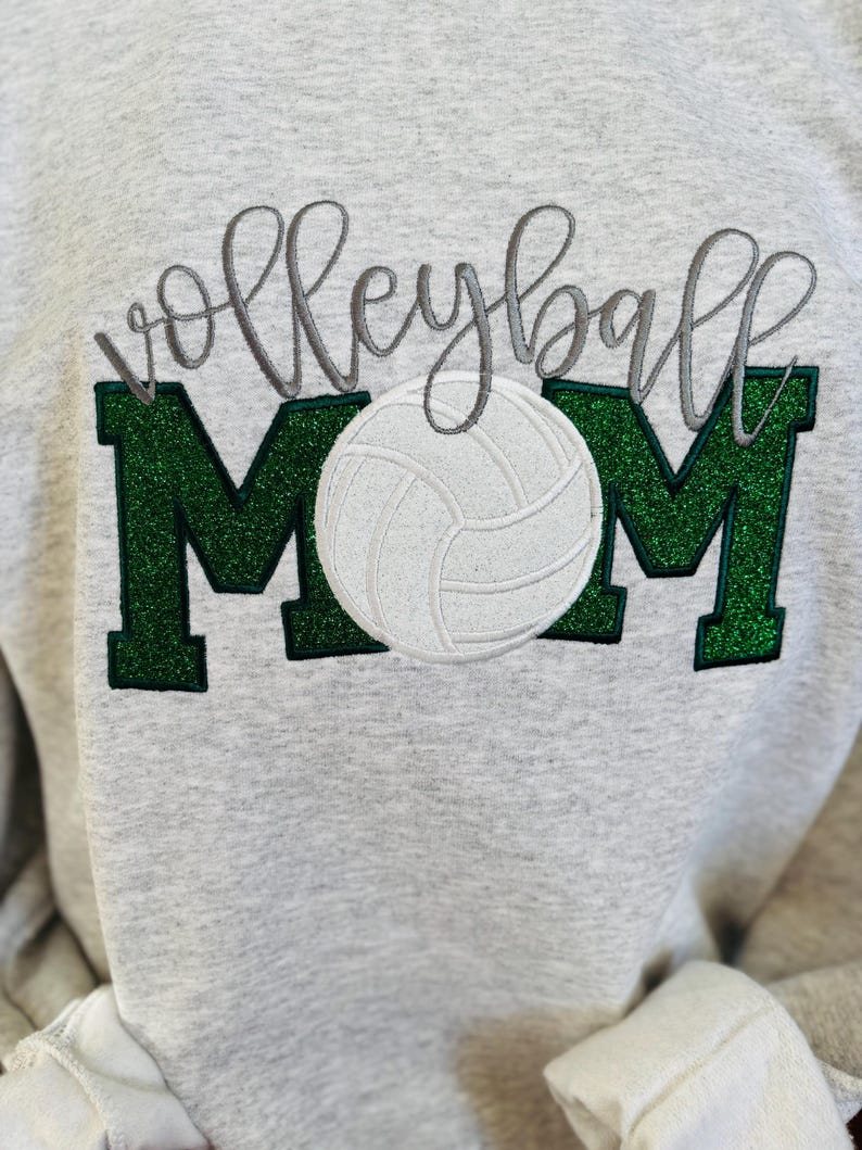 Custom Embroidered Glitter Volleyball Mom Embroidered Sweatshirt