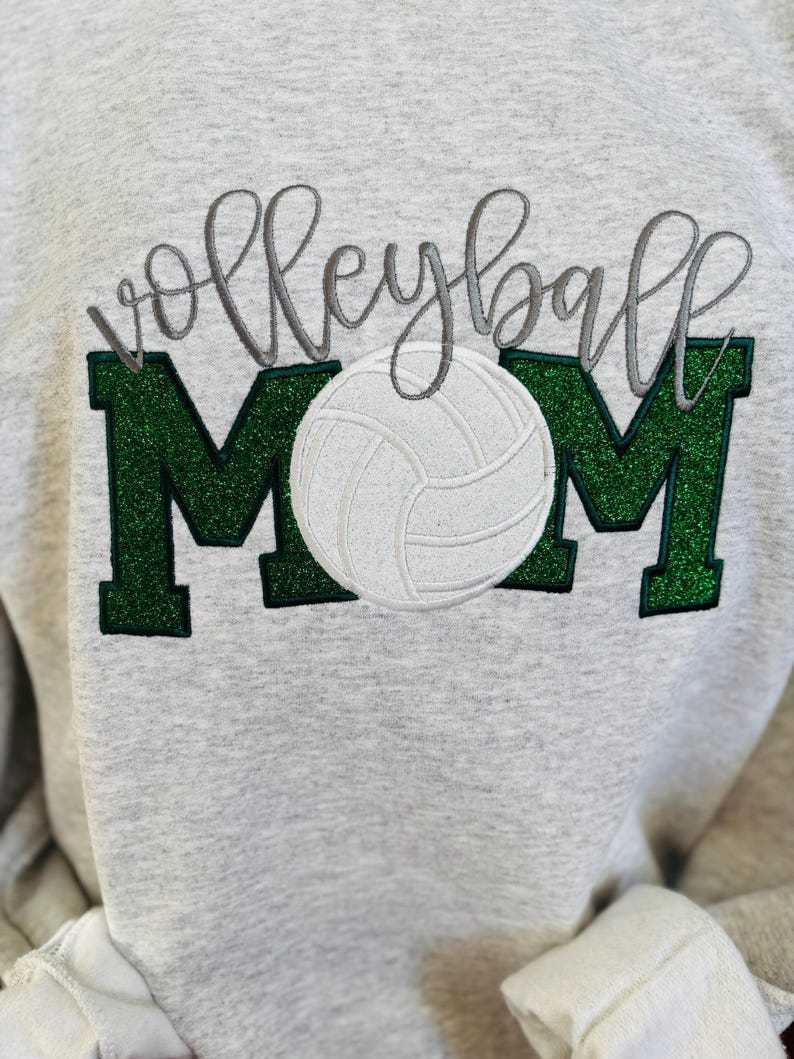 Custom Embroidered Glitter Volleyball Mom Embroidered Sweatshirt