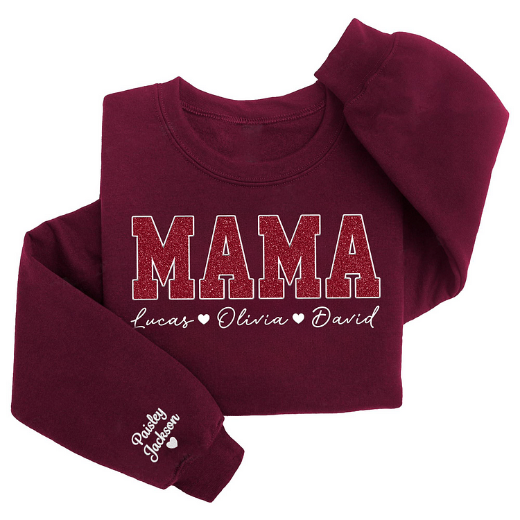 Custom Mom Glitter Embroidered Sweatshirt With Loving children‘s Name