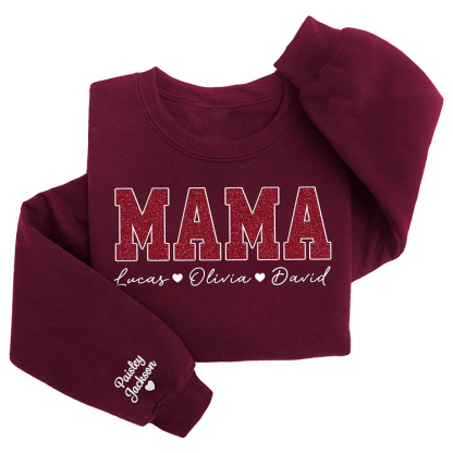Custom Mom Glitter Embroidered Sweatshirt With Loving children‘s Name