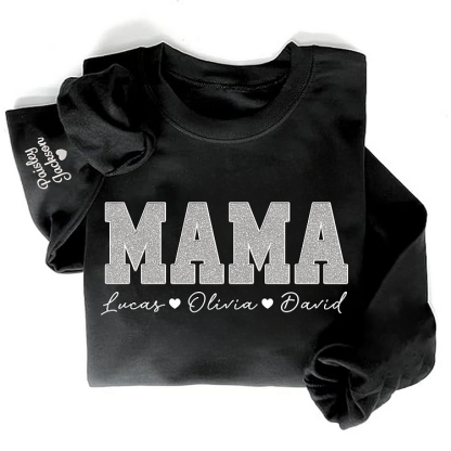 Custom Mom Glitter Embroidered Sweatshirt With Loving children‘s Name