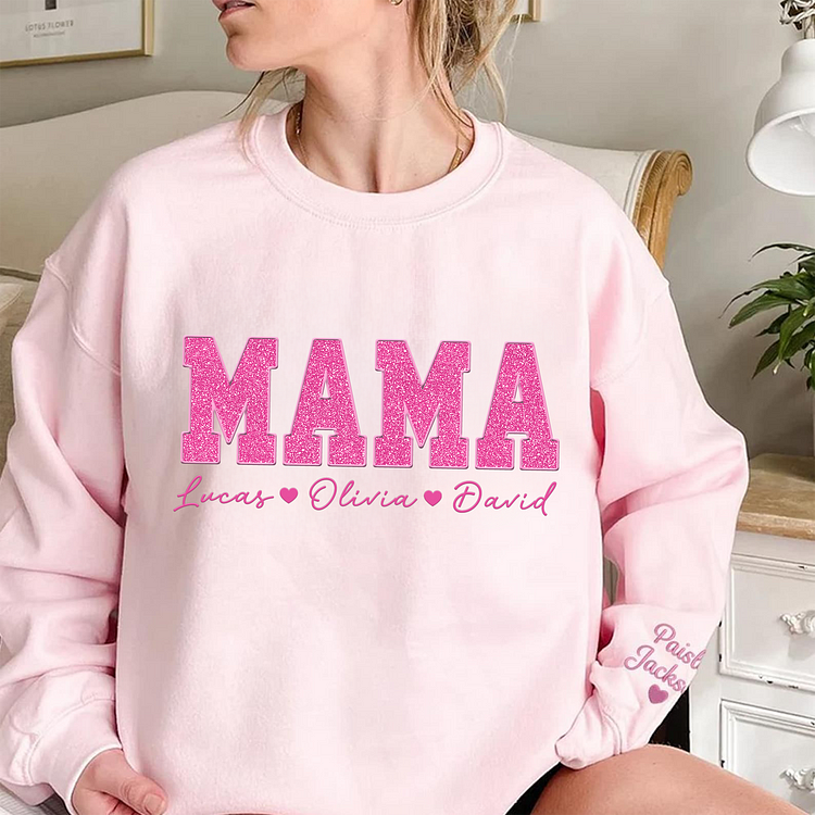 Custom Mom Glitter Embroidered Sweatshirt With Loving children‘s Name