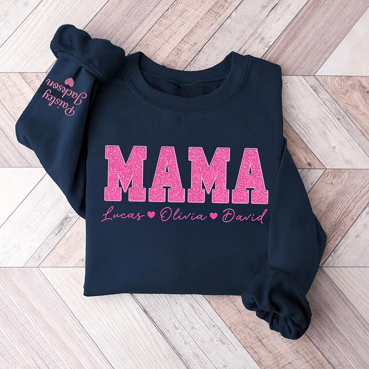 Custom Mom Glitter Embroidered Sweatshirt With Loving children‘s Name
