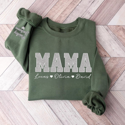 Custom Mom Glitter Embroidered Sweatshirt With Loving children‘s Name