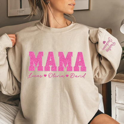 Custom Mom Glitter Embroidered Sweatshirt With Loving children‘s Name