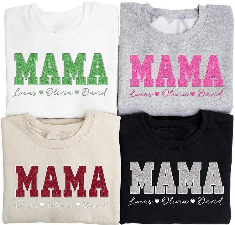 Custom Mom Glitter Embroidered Sweatshirt With Loving children‘s Name