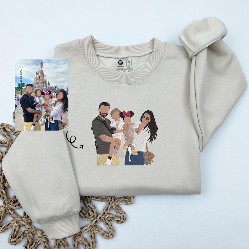 Custom Embroidered Portrait Sweatshirt Mothers Day Gift