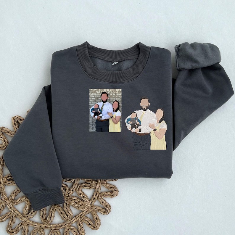 Custom Embroidered Portrait Sweatshirt Mothers Day Gift