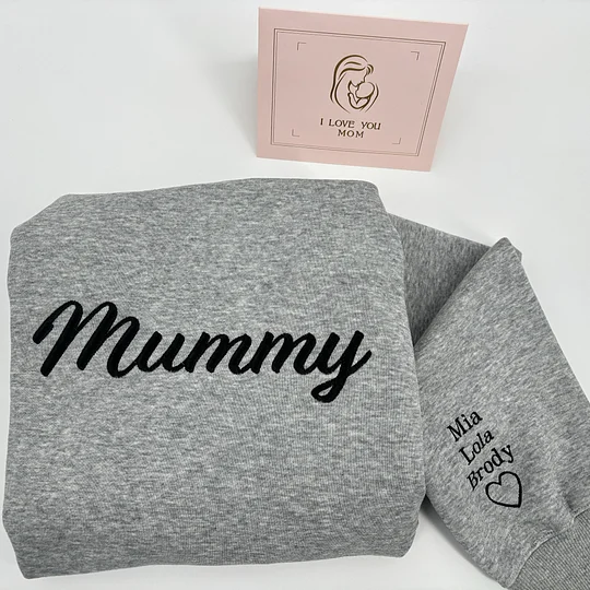Custom Embroidered Mum Sweatshirt with Kids Names on Sleeve Mother's Day Gift for Mum Grandma