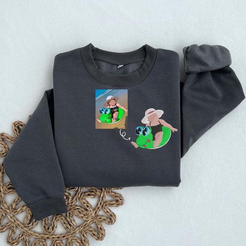 Custom Embroidered Portrait Sweatshirt Mothers Day Gift