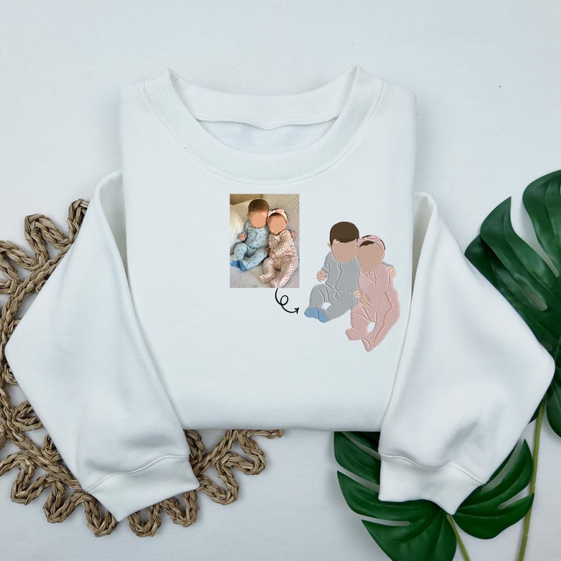 Custom Embroidered Portrait Sweatshirt Mothers Day Gift