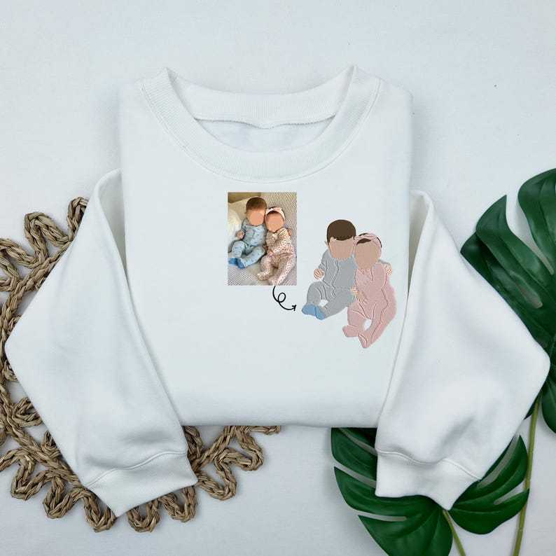 Custom Embroidered Portrait Sweatshirt Mothers Day Gift