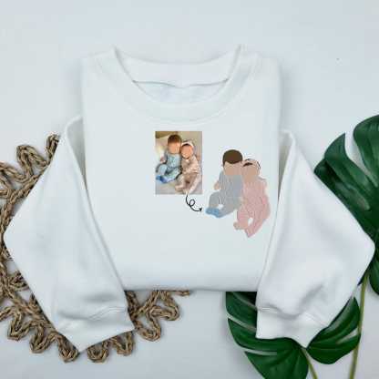 Custom Embroidered Portrait Sweatshirt Mothers Day Gift