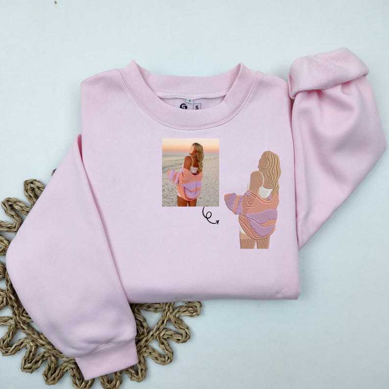 Custom Embroidered Portrait Sweatshirt Mothers Day Gift