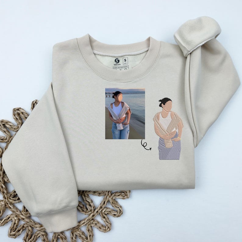 Custom Embroidered Portrait Sweatshirt Mothers Day Gift
