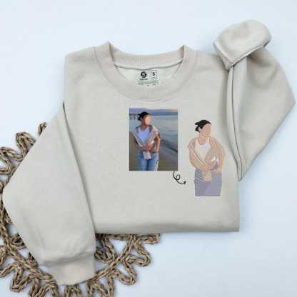 Custom Embroidered Portrait Sweatshirt Mothers Day Gift