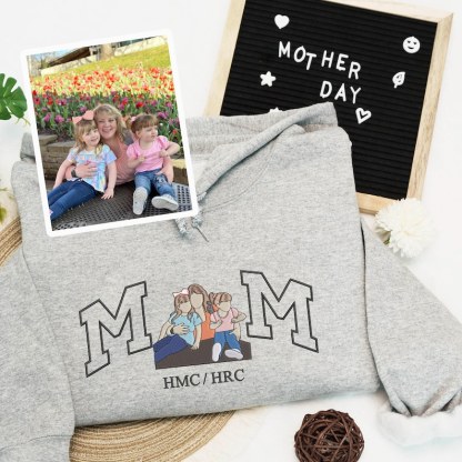 Custom Mom Photo Portrait Full Color Embroidery Sweatshirt