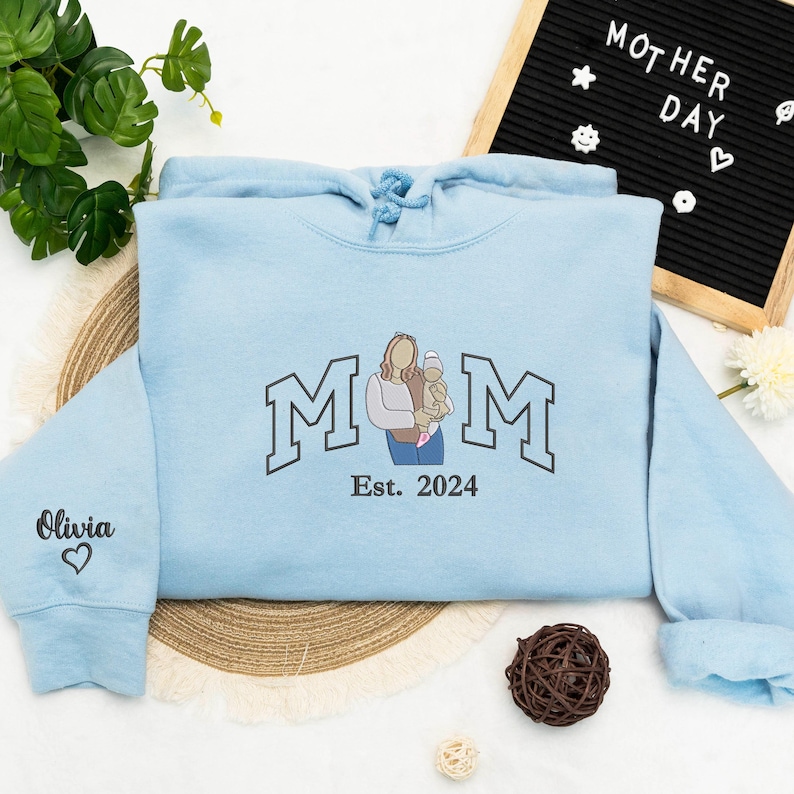 Custom Mom Photo Portrait Full Color Embroidery Sweatshirt
