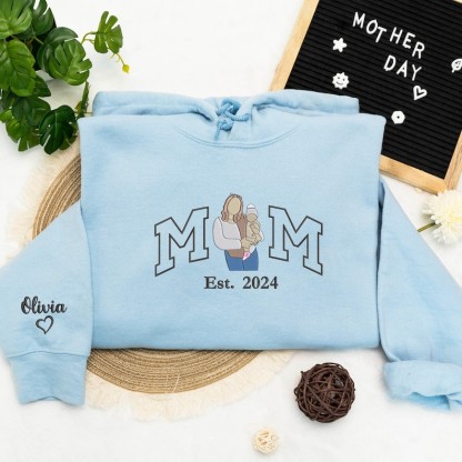 Custom Mom Photo Portrait Full Color Embroidery Sweatshirt
