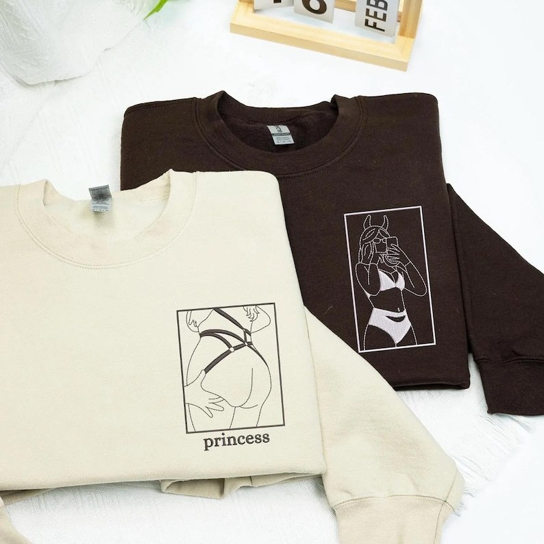 Personalized Hot Spicy Photo Portrait Line Art Embroidery Sweatshirt