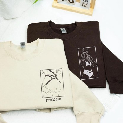 Personalized Hot Spicy Photo Portrait Line Art Embroidery Sweatshirt