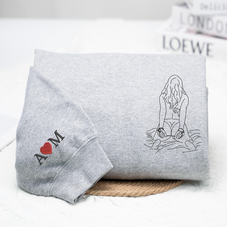 Personalized Hot Spicy Photo Portrait Line Art Embroidery Sweatshirt