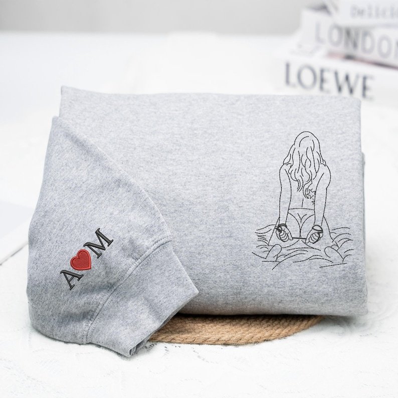 Personalized Hot Spicy Photo Portrait Line Art Embroidery Sweatshirt