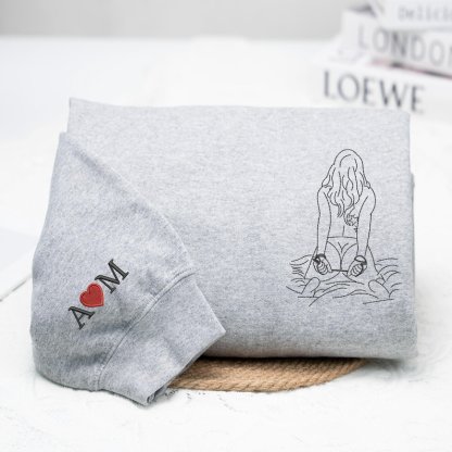 Personalized Hot Spicy Photo Portrait Line Art Embroidery Sweatshirt