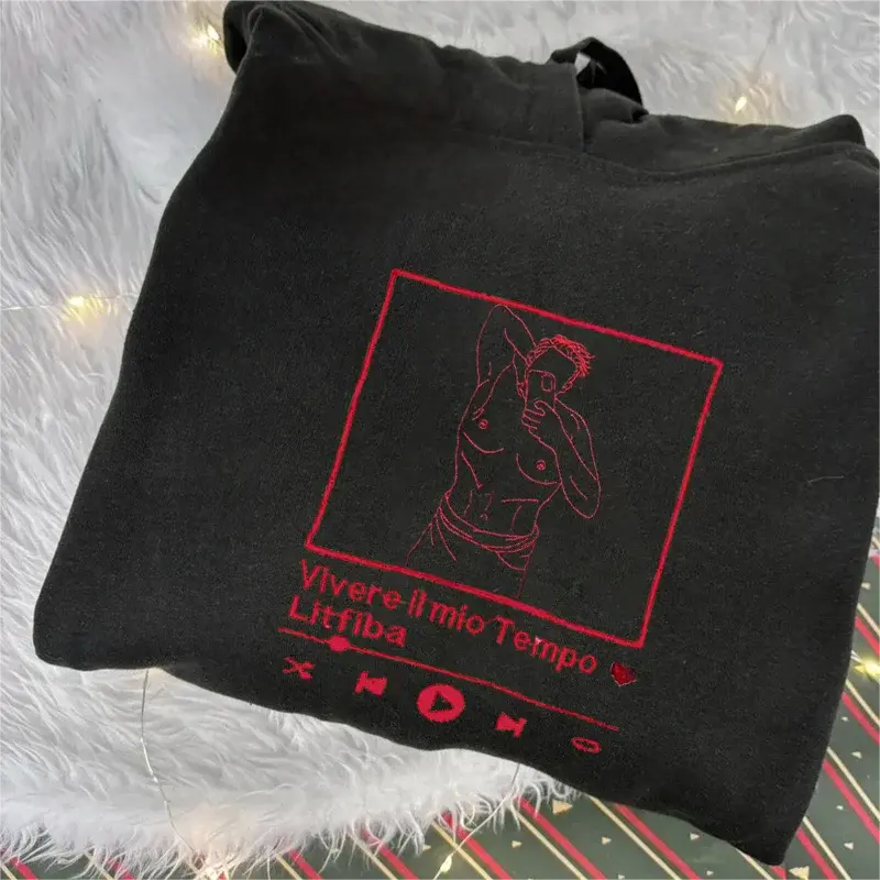 Custom Embroidered Portrait Music Player Sweatshirt-Personalized Sexy Portrait Gift for Him