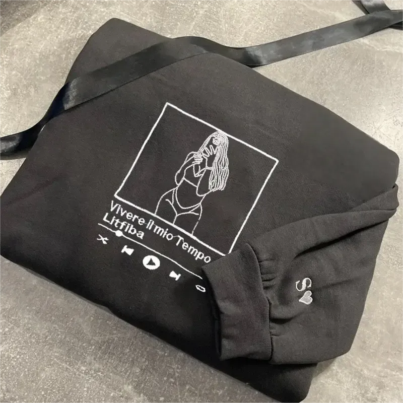 Custom Embroidered Portrait Music Player Sweatshirt-Personalized Sexy Portrait Gift for Him